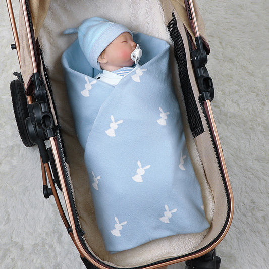 HKM-156307 Cute Animal Pattern Knitted Cotton Blanket for Infants and Toddlers, 100x80cm in Multiple Colors