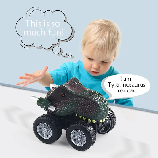 HKM-157139 Dinosaur-Themed Pull-Back Toy Cars for Kids – Inertia Mini Vehicle, Realistic Design, Plastic Construction