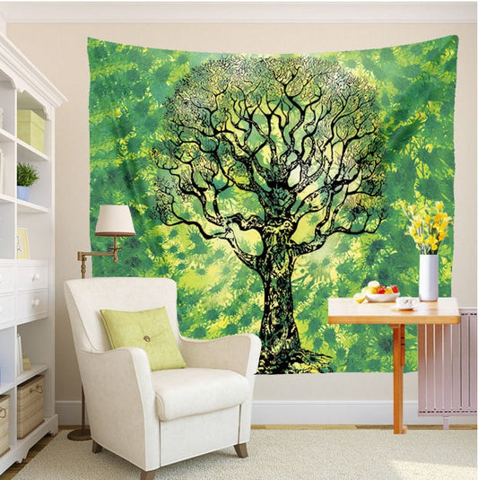 HKM-157587 Green Blue Indian Mandala Tapestry Flower Wall Art for Home Décor