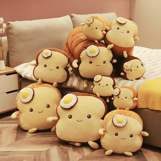 HKM-158163 Super Soft Poached Egg Toast Plush Doll, Cozy Bread-Themed Cushion
