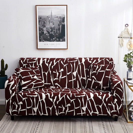 HKM-158419 Elastic Full Cover Sofa Protector - European Style Geometric Fabric, Fits Modular Sofas, Multiple Sizes Available
