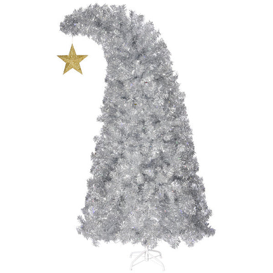HKM-164755 6 FT Silver Bent Top Pre-lit Christmas Tree with 300 LED Lights and 900 Branch Tips