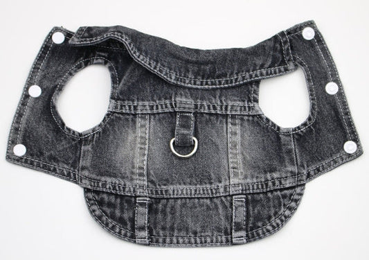 HKM-165203 Denim Traction Vest for Small Dogs – Casual Pet Clothing in Blue and Black