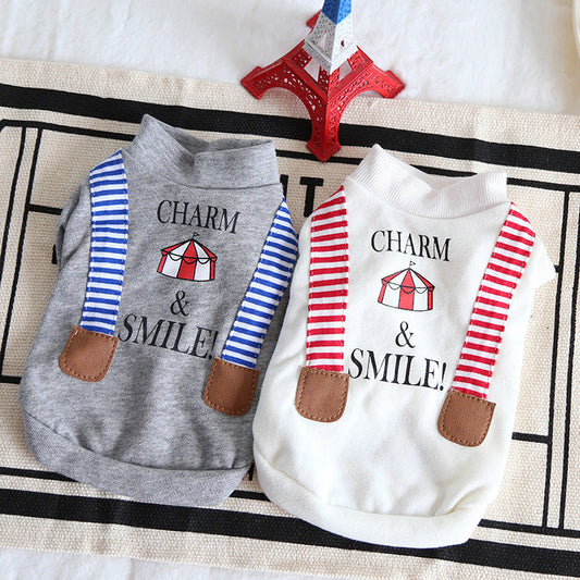 HKM-165459 Casual Striped Sweater for Dogs - Cotton Material in Gray and White
