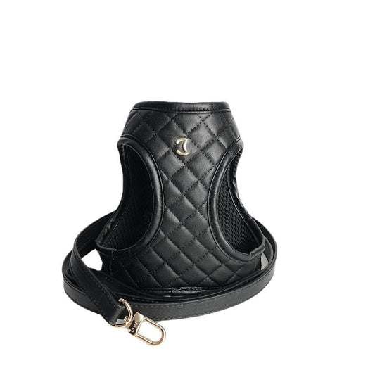HKM-168595 Leather Dog Traction Harness - Chest and Back Support, Adjustable Sizes S-XL, Black