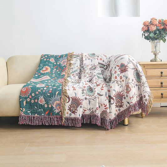 HKM-173843 Universal Cotton Sofa Towel Cover Blanket in Cashew and Neptune - Multiple Sizes Available