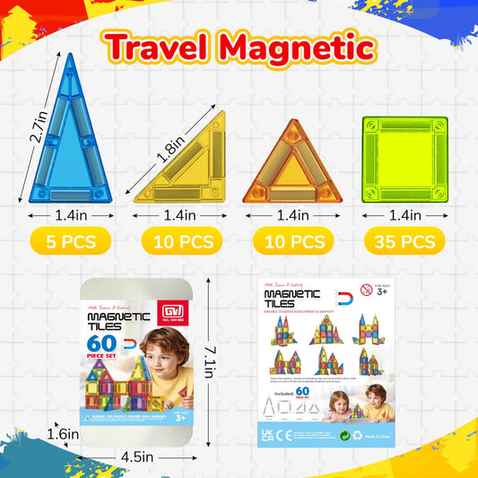 HKM-174483 Educational Portable Magnetic Building Block Set - 60 Pieces with Travel Box for Ages 2 and Up