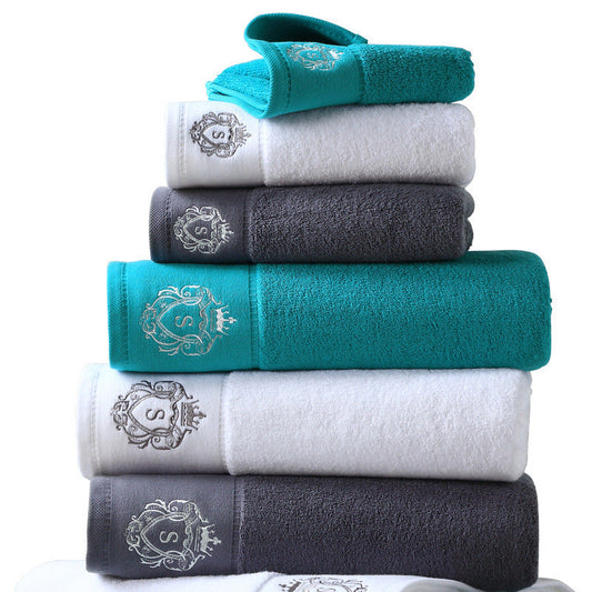 HKM-175571 Oversized Pure Cotton Embroidered Bath Towel - Absorbent Facial Towel in White, Dark Grey or Peacock Blue