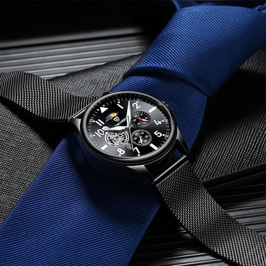 HKM-176659 Men's Mechanical Watch with Waterproof, Luminous Features and Moon Phase Indication
