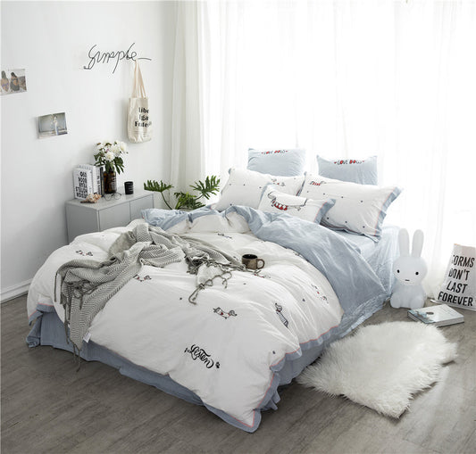 HKM-180435 Washed Cotton 4-Piece Set with Reactive Dyeing and Embroidery Details