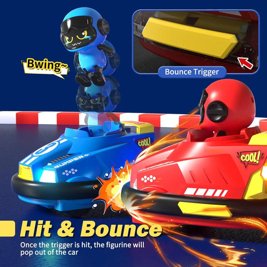 HKM-180563 2 Pack Mini Remote Controlled Ejector Bumper Cars for Kids - Fun Indoor/Outdoor RC Vehicle Set