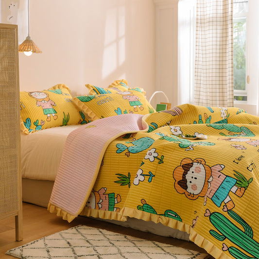 HKM-181587 Milk Fleece Non-Slip Double-Sided Warm Printed Bed Sheet with Pillowcases - Various Designs