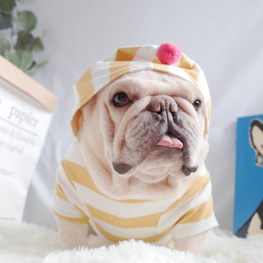 HKM-183763 Casual Cotton Striped Hoodie for Dogs in Dark Green and Ginger Yellow