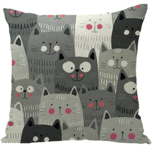 HKM-184595 Halloween Cat-Themed Linen Pillowcase Cushion Cover, 45x45 cm with Knitted and Embroidered Details