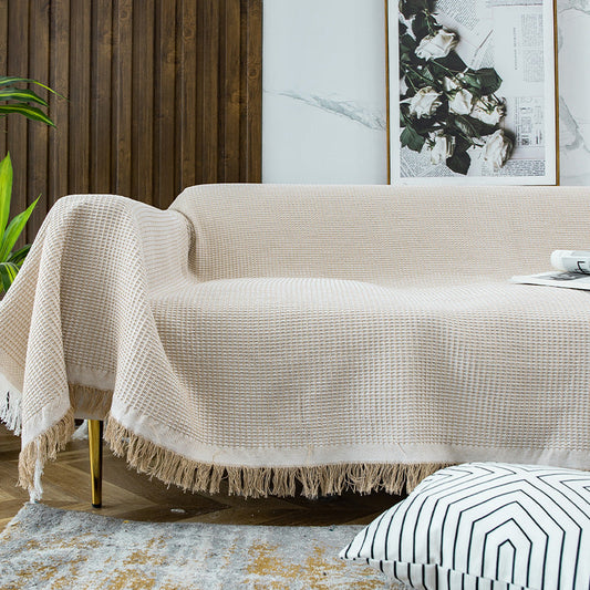 HKM-186259 Universal Solid Color Sofa Slipcover - Modern Polyester Cotton Dust Cover for Home Decor