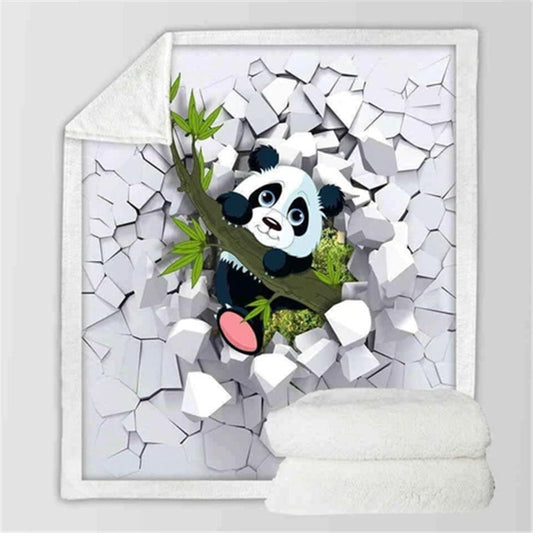 HKM-187155 Cozy Coral Fleece Panda Series Flannel Blanket