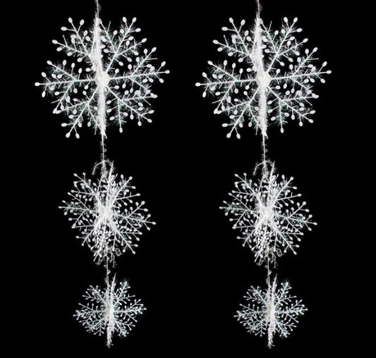 HKM-188115 Three-Dimensional Snowflake String Decorations - Set of 6 in Varying Sizes (18cm, 27cm, 36cm)