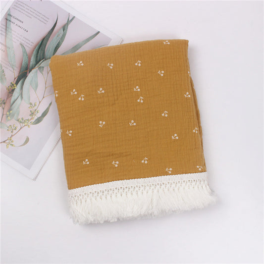 HKM-189971 Children's Pure Cotton Printed Tassel Blanket - Soft, Skin-Friendly Baby Gauze for All Seasons (100x120cm)