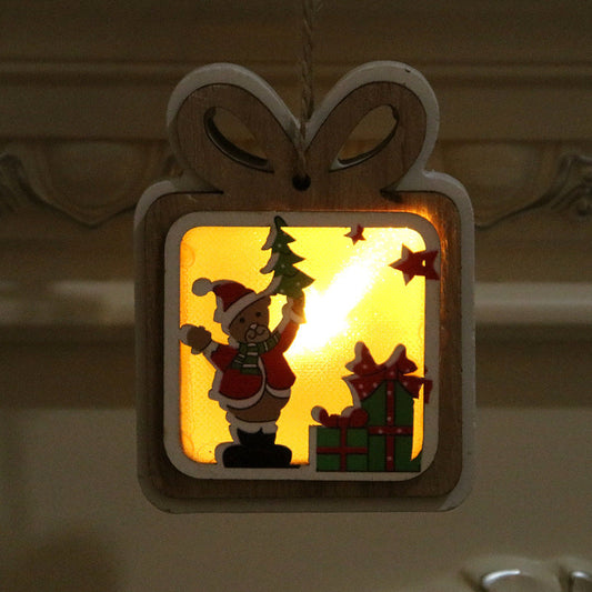 HKM-190931 Polychromatic Luminescent Wood Pendant - Bell, Star, Christmas Tree, and Gift Bag Styles