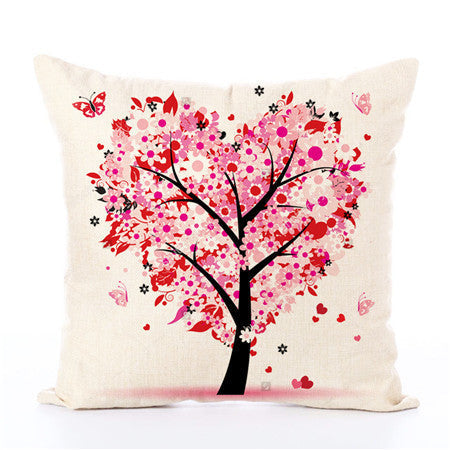 HKM-191635 Linen Pillow Cover with Money Tree Design - Simple Modern Cushion, 40x40cm