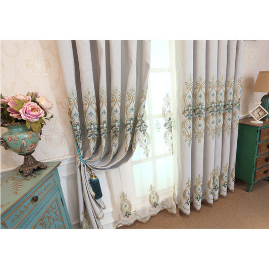 HKM-193811 Modern Slub Cotton Embroidery Curtain Fabric - High Shading in Yellow, Beige, Blue
