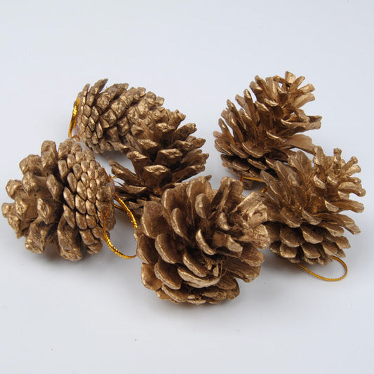 HKM-193875 Pine Cone Christmas Decoration Pendants in Gold and Silver - Set of 6