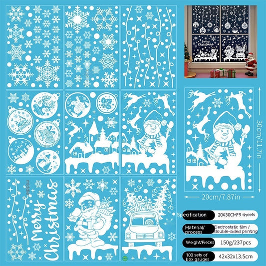 HKM-195859 Christmas Static Window Stickers - Festive Snowflakes, Santa Claus, and Holiday Designs for Window Decoration