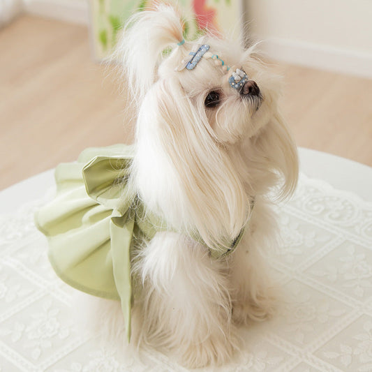 HKM-197011 Thin Breathable Satin Princess Skirt for Small Dogs - Green and Multi-Color Options Available