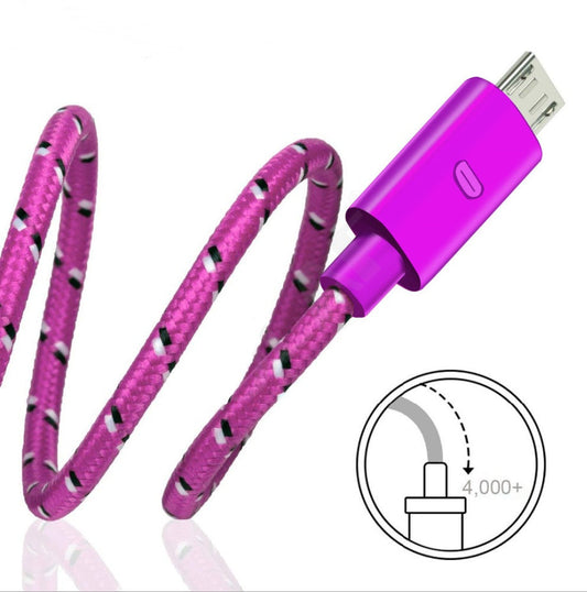 HKM-199251 Woven Nylon Cloth Charging Data Cable - Lengths from 0.2m to 3m in Various Colors for Android & Type-C