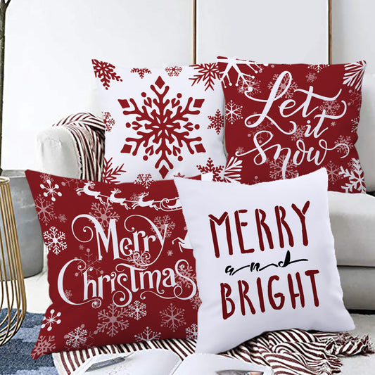 HKM-203219 Cartoon Santa Claus and Elk Holiday Pillow Covers - Decorative Cushion Covers 45x45cm, Multiple Sets Available