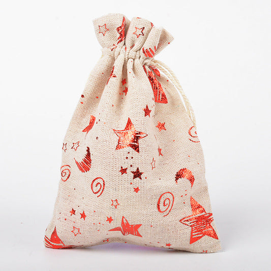 HKM-211347 Christmas Themed Cotton Linen Gift Packaging Bags, Handmade with Bronzing, 10x14cm & 13x18cm Sizes