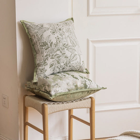 HKM-214803 Grass Green Plant and Flower Pattern Pillow Cover for Cozy Living Room, 45x45cm