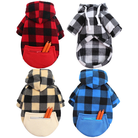 HKM-216467 Stylish Pet Clothing for Small to Large Dogs and Cats – Red, Black, Blue, and Beige Plaid with Zipper Pocket