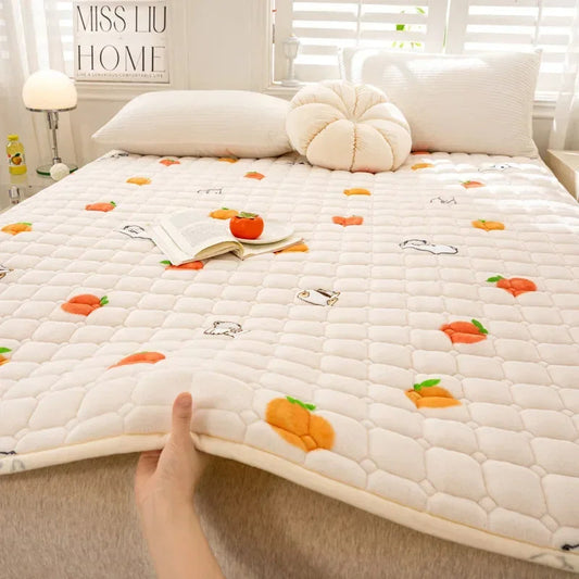 HKM-221587 Thick Milk Fiber Quilted Mattress Protector - Anti-Static Fleece Lined, Multiple Sizes and Colors Available