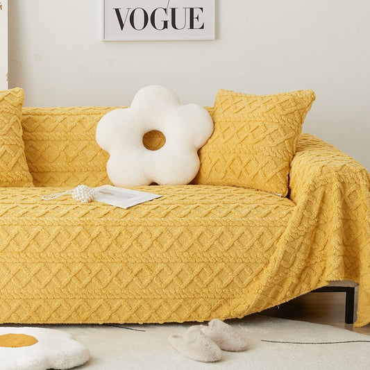 HKM-222483 Solid Color Winter Plush Sofa Towel - All-Inclusive Thick Blanket Cover in Multiple Sizes and Shades