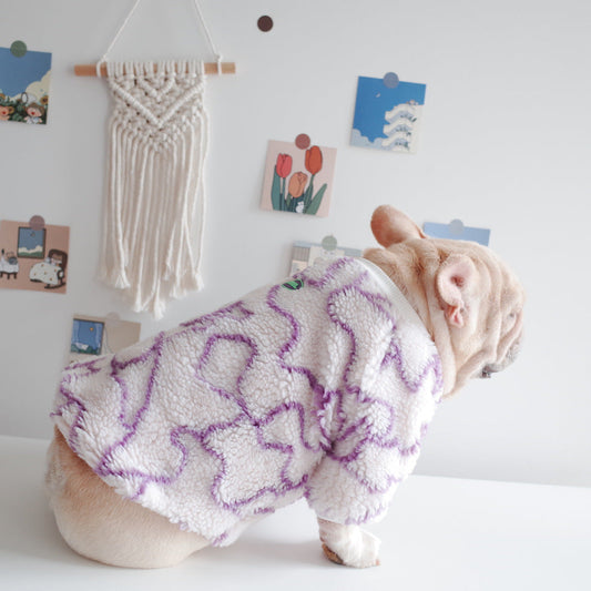 HKM-223379 Thickened Fleece Dog Coat for Autumn and Winter - Purple, Sizes S to XL