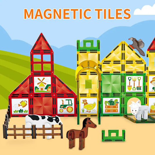 HKM-224211 80-Piece Magnetic Tile Learning Set for Kids - STEM Building Blocks and Window Art Supplies