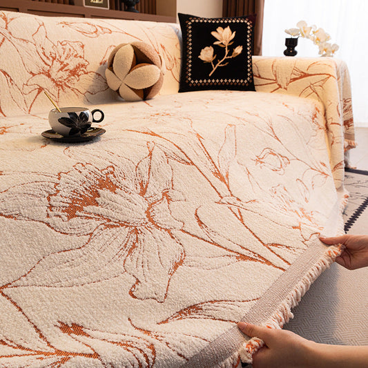 HKM-224723 Vibrant Floral Chenille Sofa Cover – Universal Fit for Various Seat Sizes