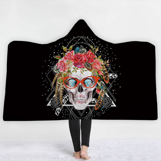 HKM-225875 3D Digital Printed Hooded Blanket Cape - Soft Lamb, Flannel, and Arctic Fleece for Year-Round Comfort (Adult & Child Sizes)