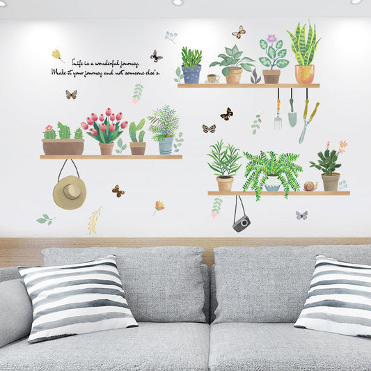 HKM-229267 Removable Plant-Themed Wall Stickers - Flowers, Grass, Leaves Design