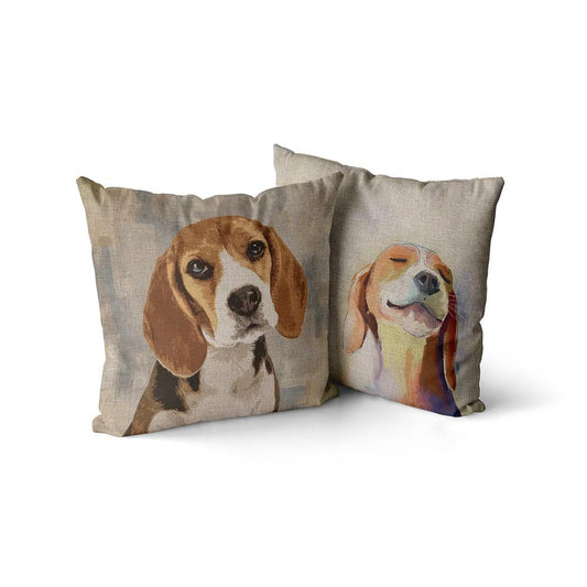 HKM-234067 Modern Chinese Printed Dog Pattern Linen Pillowcase with Hidden Zipper Closure