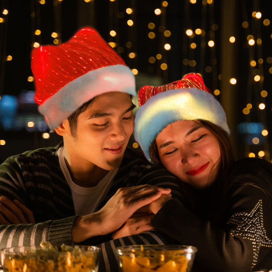HKM-235219 Colorful Optical Fiber Flashing Hat - USB Powered, Red Luminous Design, 300 x 410mm