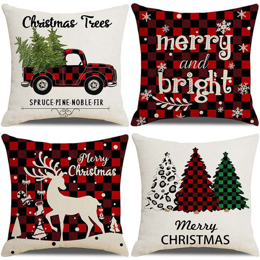 HKM-237907 Sofa Living Room Christmas Pillow Covers - Set of 4, Modern Design, 45x45 cm, Multiple Colors Available