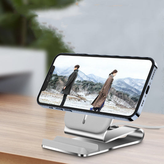 HKM-238291 Magnetic Wireless Charging Desktop Phone Holder for Apple iPhone 12 Series - Silver Aluminum Alloy Design