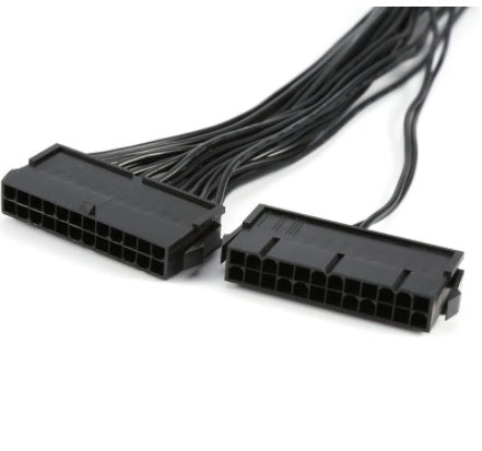 HKM-240723 Dual Power Supply Extension Cord with 24PIN Connector - 0.3M Black Cable