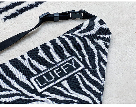 HKM-240723 Shiba Inu Triangle Scarf in Black and White Herringbone Zebra Pattern - Adjustable Sizes Available