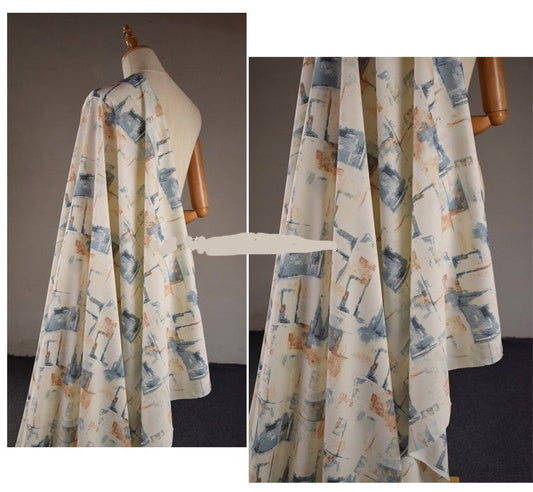 HKM-241363 Off-white Geometric Pattern Satin Fabric for Spring and Summer Hanfu Robe, Handmade, 1.5m Wide