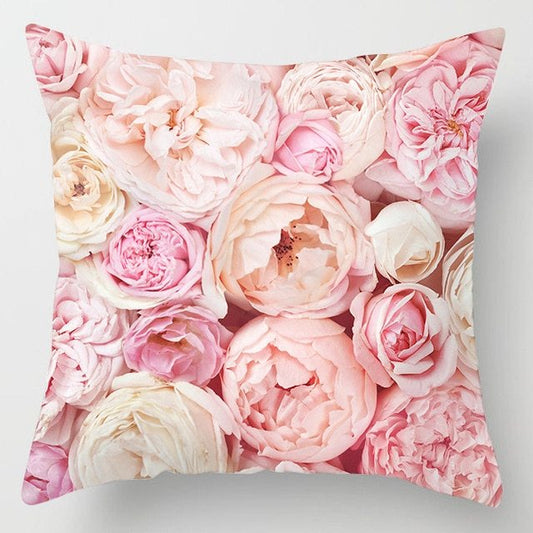 HKM-242067 Modern Floral Peach Skin Cushion Cover - 45x45cm, Soft Polyester Design