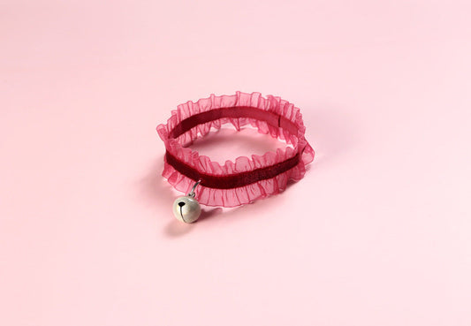 HKM-242387 Velvet Lace Wood Ear Elastic Adjustable Pet Bell Collar Cat Dog Rabbit Insect Repellent Collar Necklace Dog