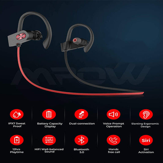 HKM-244051 Bluetooth Hanging Ear Headset with Voice Control - Stereo Connection, 10m Range, Available in Red, Black, Pink